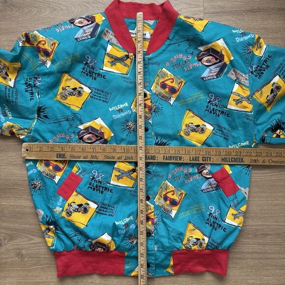 Vintage Women’s Jacket All Over Print Films Planes Clubs Size M Ellas Mood Retro - Picture 10 of 12
